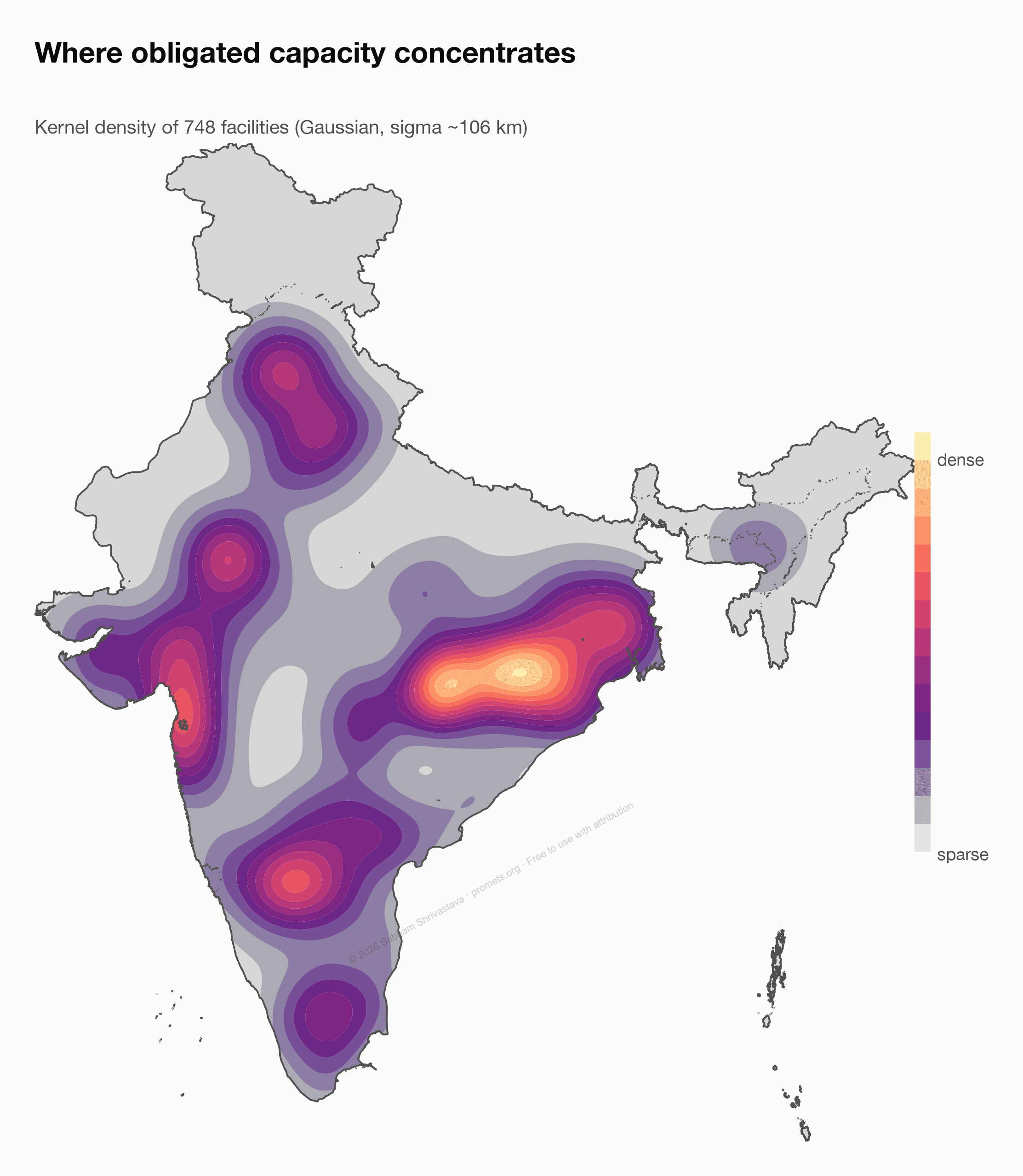 Density map showing the concentration of India's CCTS obligated entities.